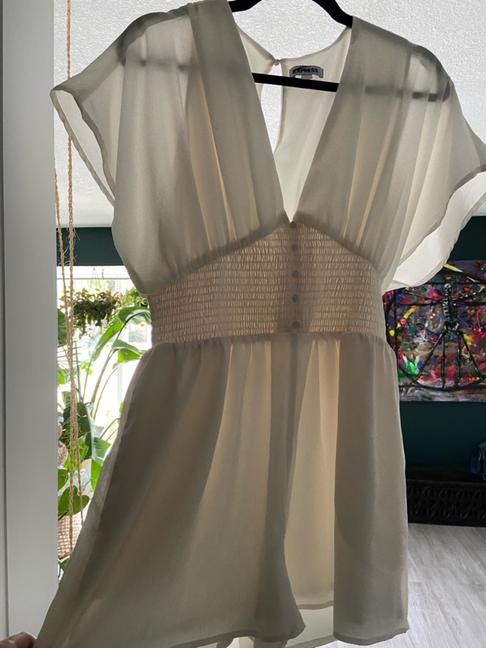 Express Cream V-Neck Smocked-Waist romper